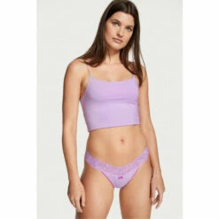 Victoria’s Secret Victoria's Secret Petal Purple Lace Waist Cotton Thong Panty