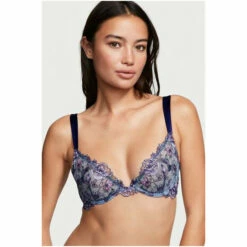 Victoria’s Secret Victoria's Secret Soft Chambray Blue Embroidered Unlined Demi Bra
