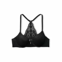 Victoria’s Secret Victoria's Secret Black Front Fastening Lace Trim Lightly Lined Demi Bra