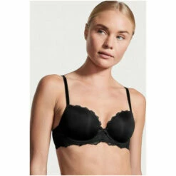 Victoria’s Secret Victoria's Secret Black Smooth Lace Wing Lightly Lined Demi Bra
