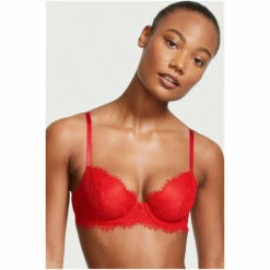 Victoria’s Secret Victoria's Secret Lipstick Red Lace Lightly Lined Demi Bra