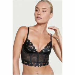 Victoria’s Secret Victoria's Secret Black Floral Embroidered Lace Unlined Corset Bra Top
