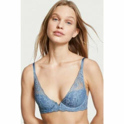 Victoria’s Secret Victoria's Secret Faded Denim Blue Lace Plunge Lightly Lined Half Pad Bra