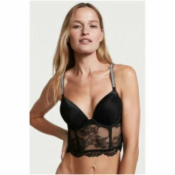 Victoria’s Secret Victoria's Secret Black Add 2 Cups Shine Strap Lace Corset Bra Top