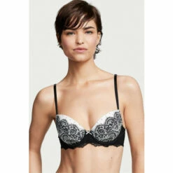 Victoria’s Secret Victoria's Secret Black And White Smooth Lace Wing Lightly Lined Demi Bra