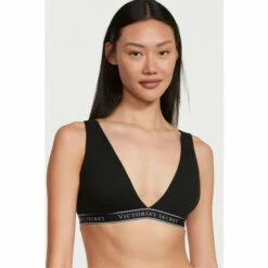 Victoria’s Secret Victoria's Secret Black Cotton Logo Strap Unlined Bralette