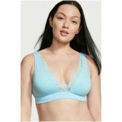 Victoria’s Secret Victoria's Secret Breaker Blue Cotton Lace Trim Unlined Bralette