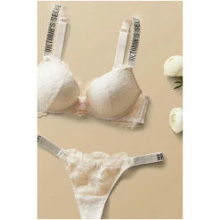 Victoria’s Secret Victoria's Secret Coconut White Lace Shine Strap Plunge Push Up Bra