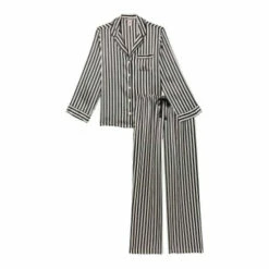 Victoria’s Secret Victoria's Secret Black & White Iconic Stripe Satin Long Pajama Set