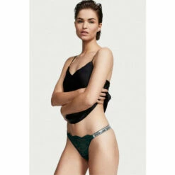 Victoria’s Secret Victoria's Secret Deepest Green Shine Strap Lace Thong Panty